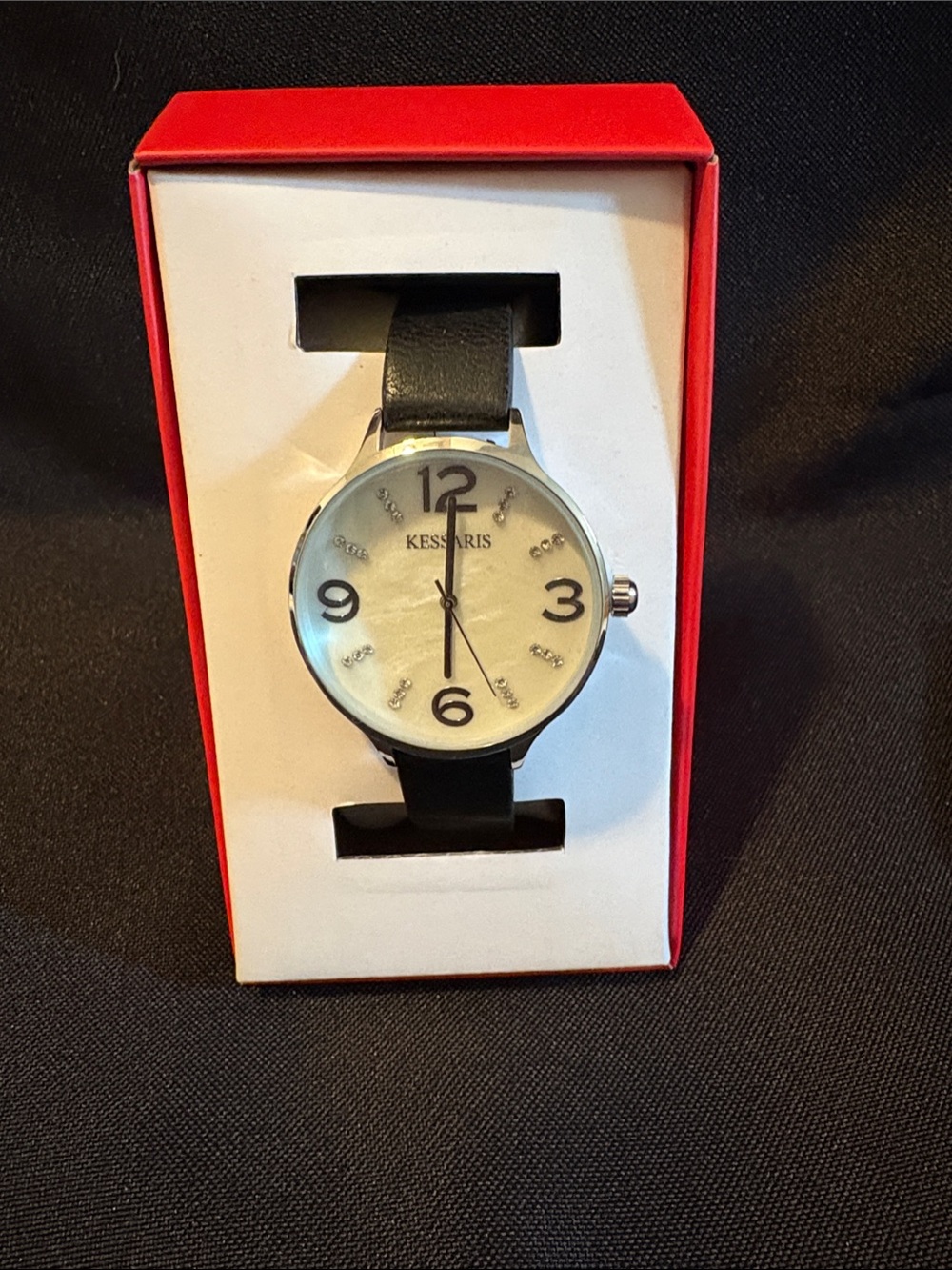 Kessaris Minimalist White Dial Watch with Black Strap